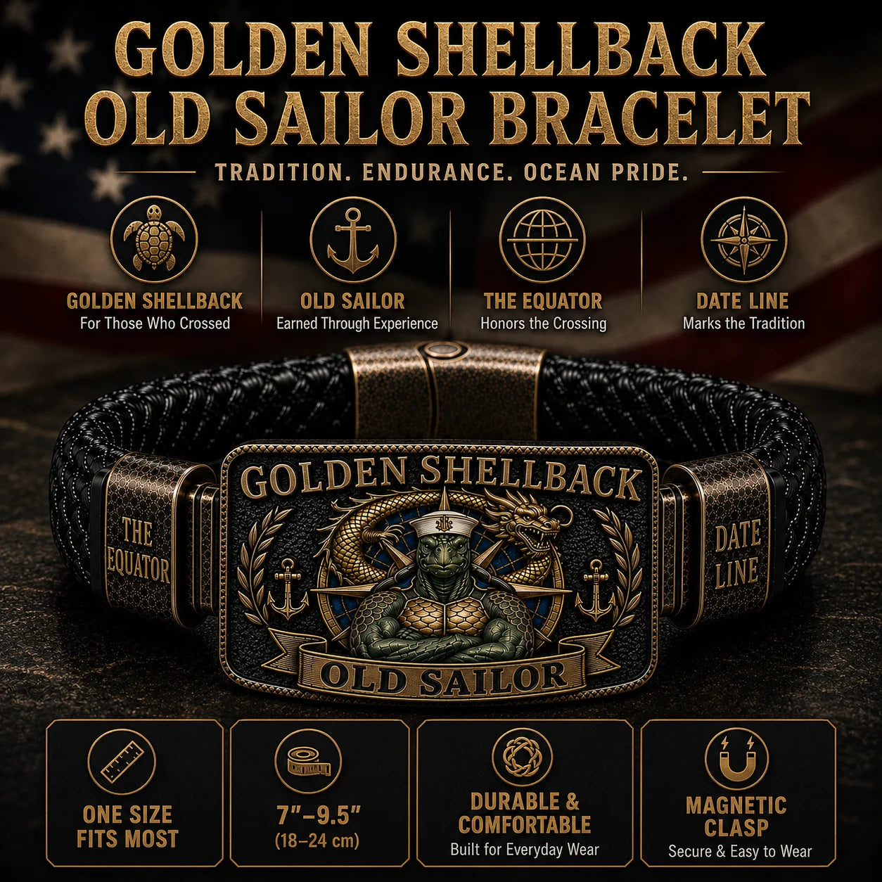 Golden Shellback Bracelet – A Timeless Tribute to the Old Sailor