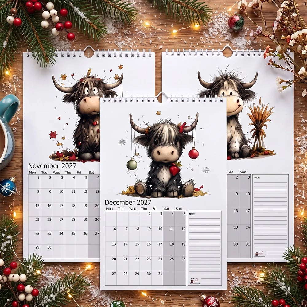 2027 Cute Highland Cow Wall Calendar  | Life Is Better With A Highland Cow