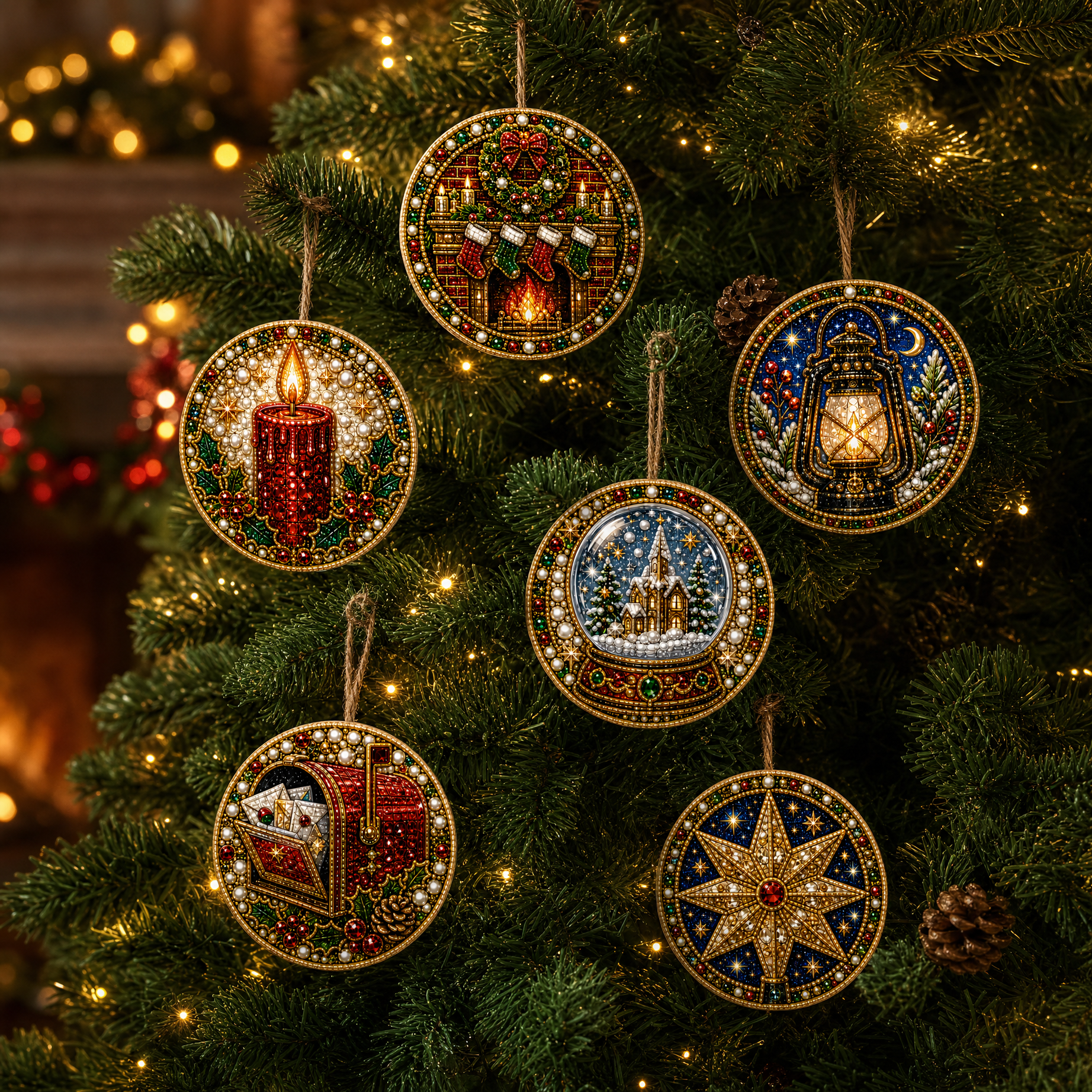 Christmas Wooden Ornaments DIY Pearls Diamond Painting Kit
