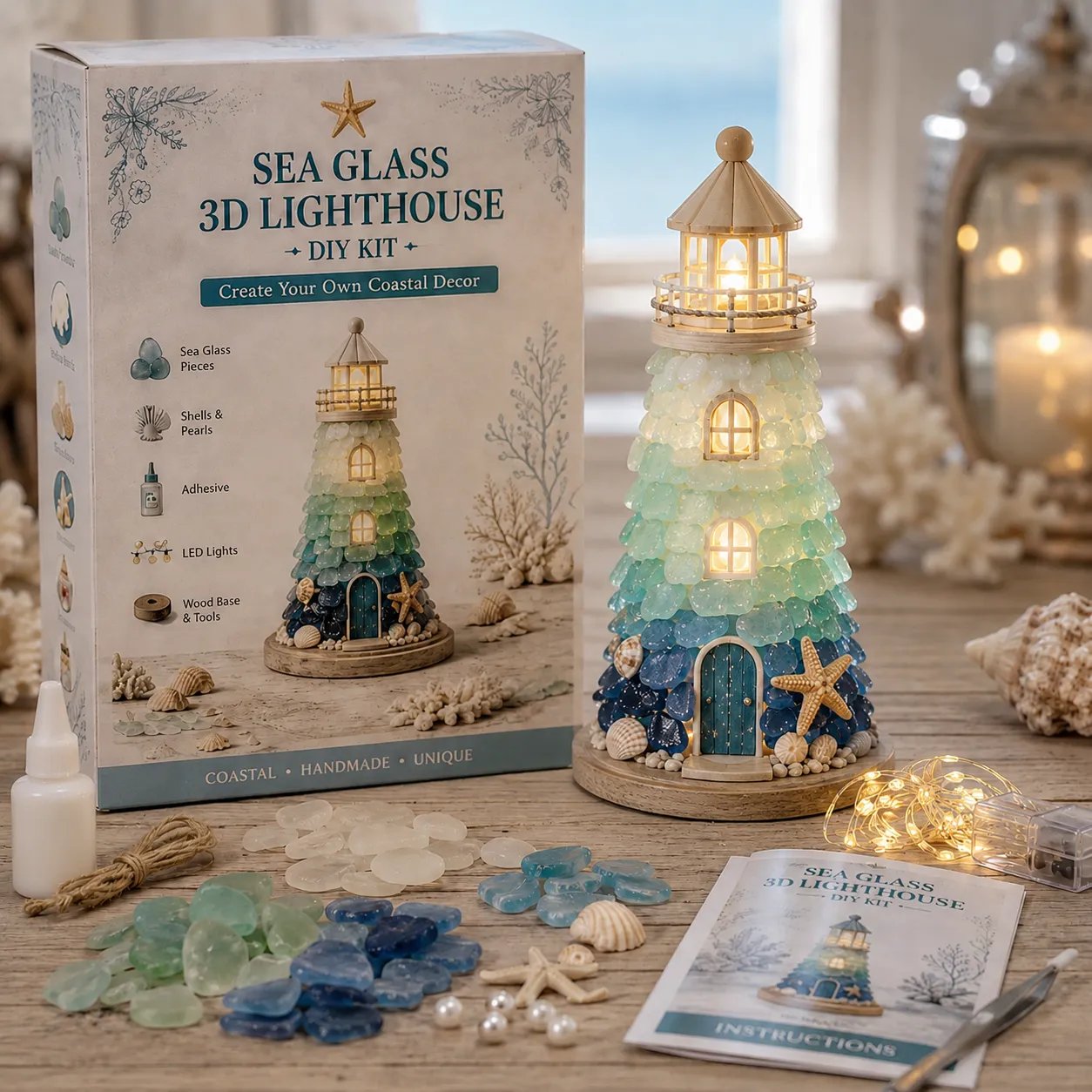 Beginner-Friendly DIY Lighted Sea Glass-Style Lighthouse Kit Collection