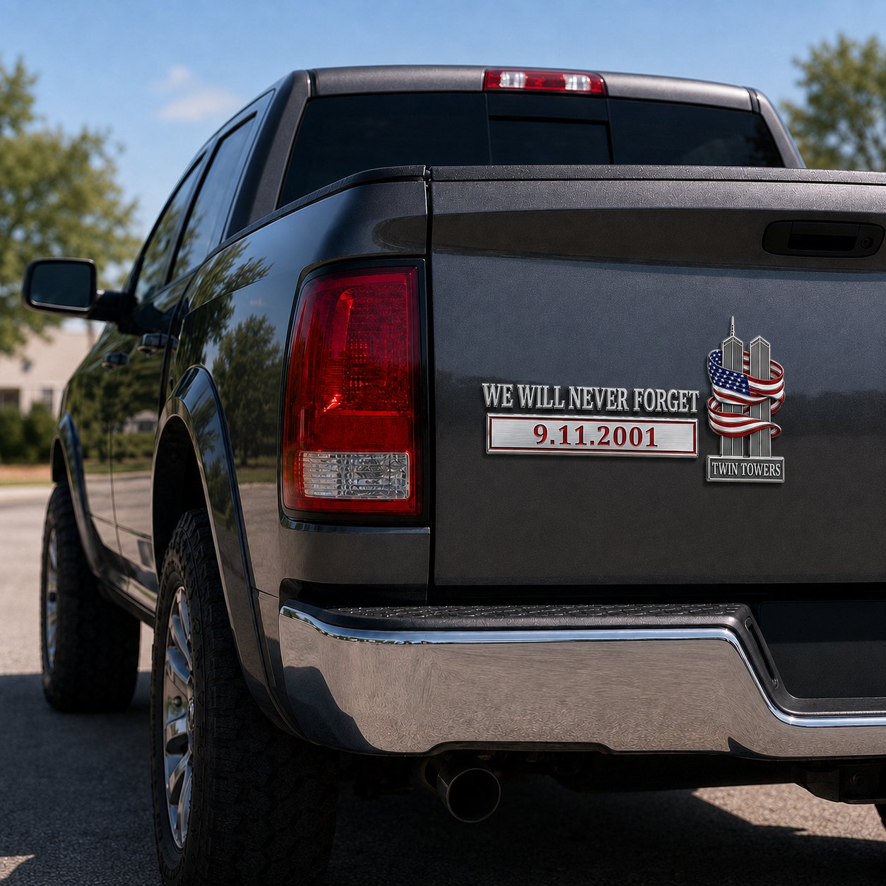 We Will Never Forget 9/11 Memorial 3D Chrome Metal Car Emblem