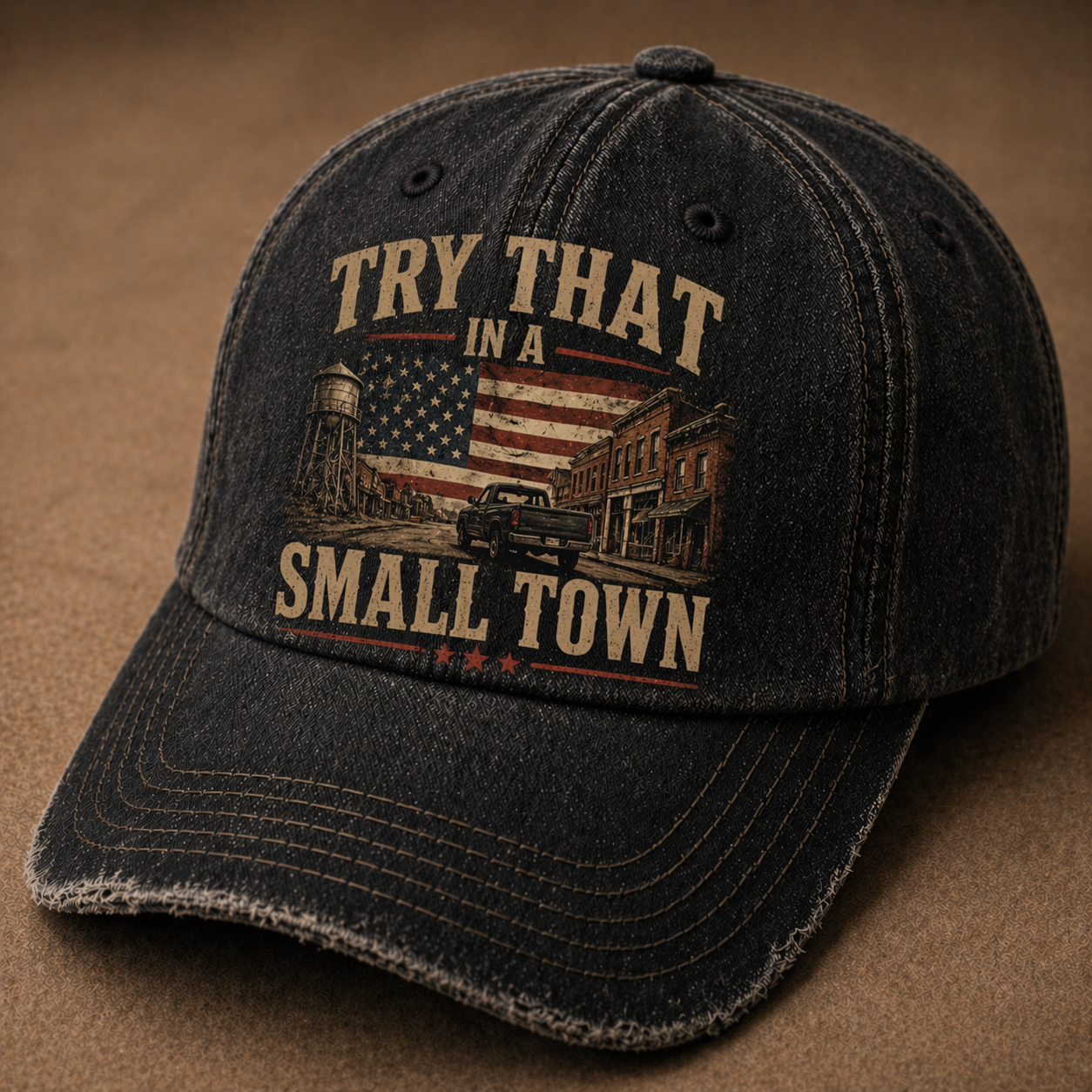 In A Small Town Vintage Patriotic Baseball Cap