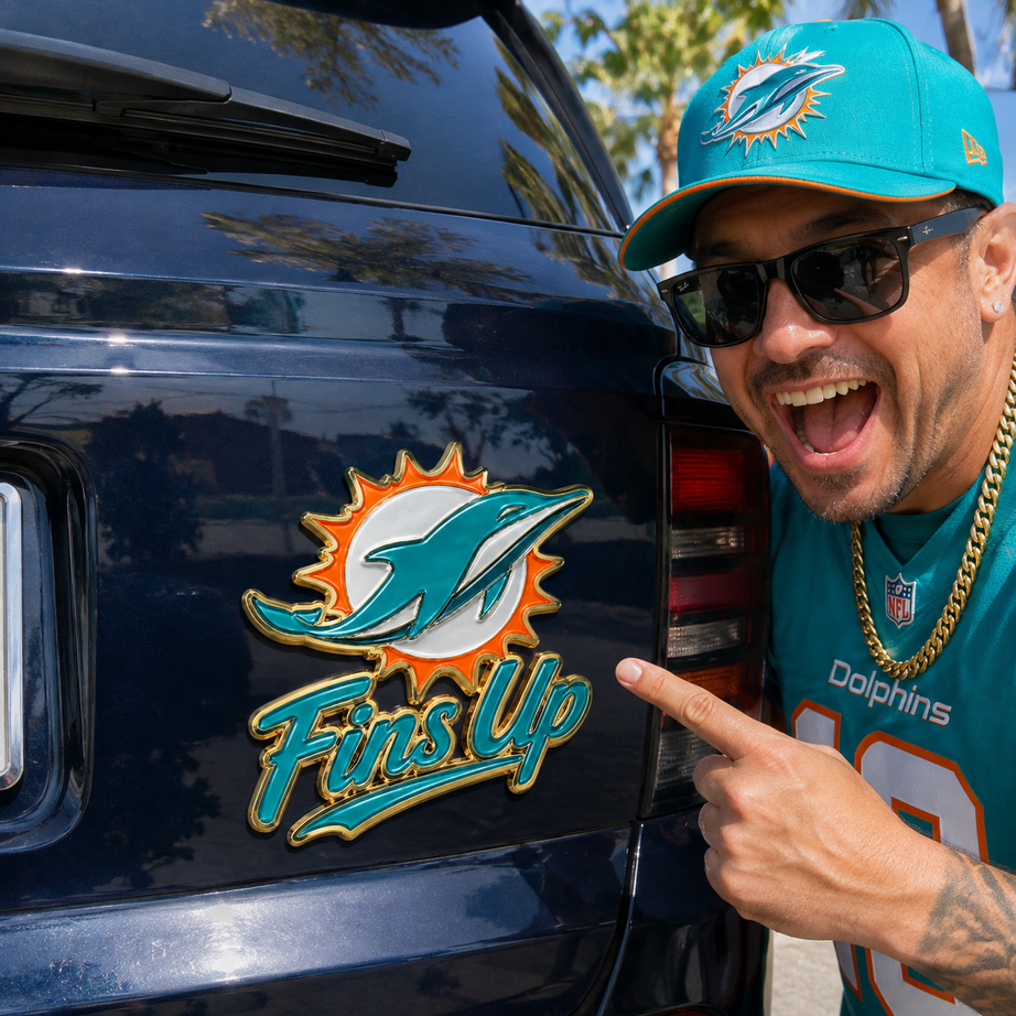 Fins Up Car Emblem Metal Badge