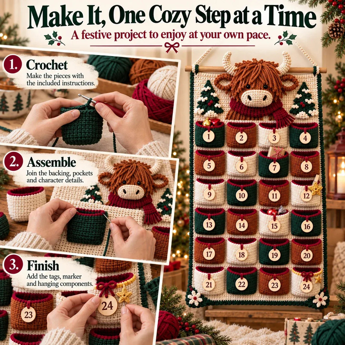 DIY Crochet Advent Calendar Kit | 24 Refillable Pockets
