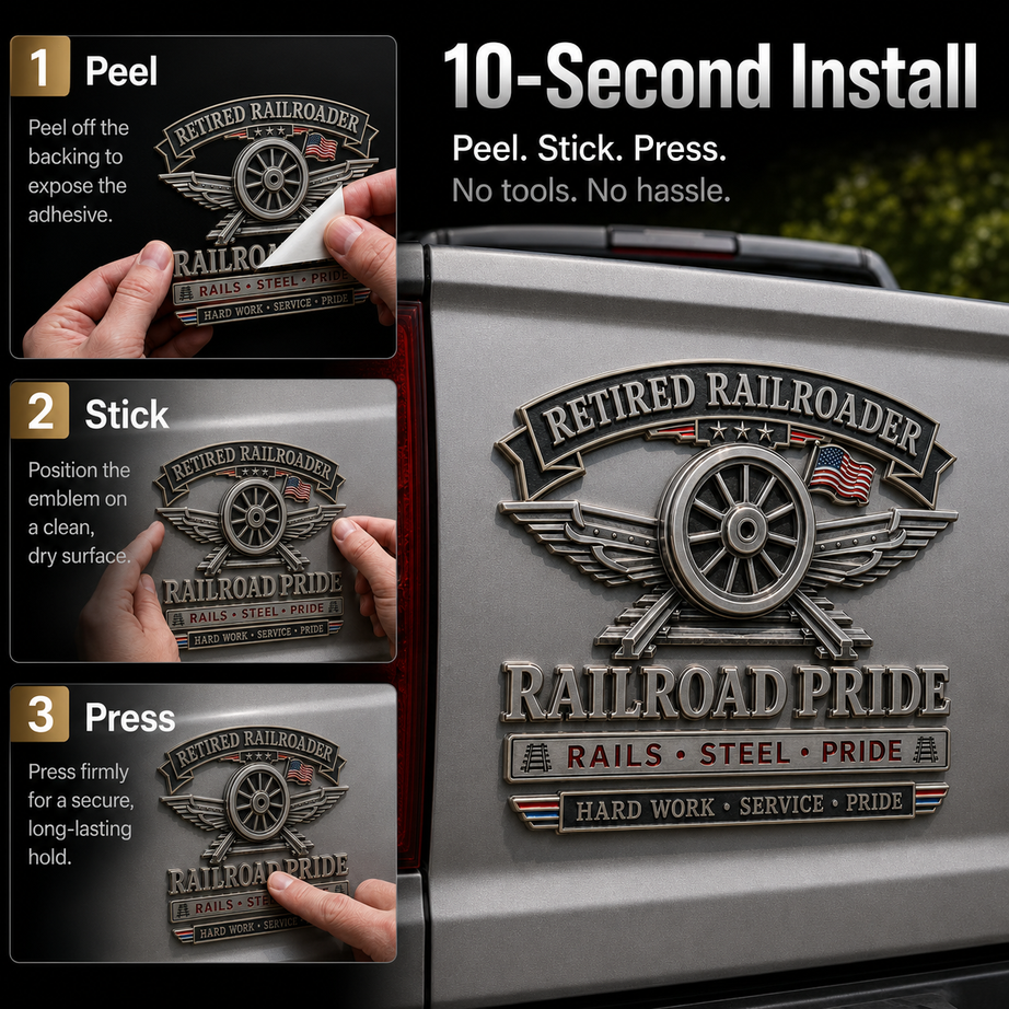 Retired Railroader Railroad Pride Metal Car Emblem