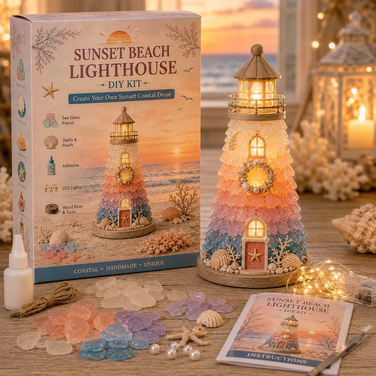 Beginner-Friendly DIY Lighted Sea Glass-Style Lighthouse Kit Collection