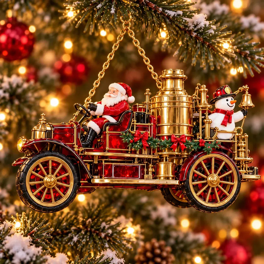 2026 Vintage Fire Truck Christmas Ornaments – Set of 6 | Stained