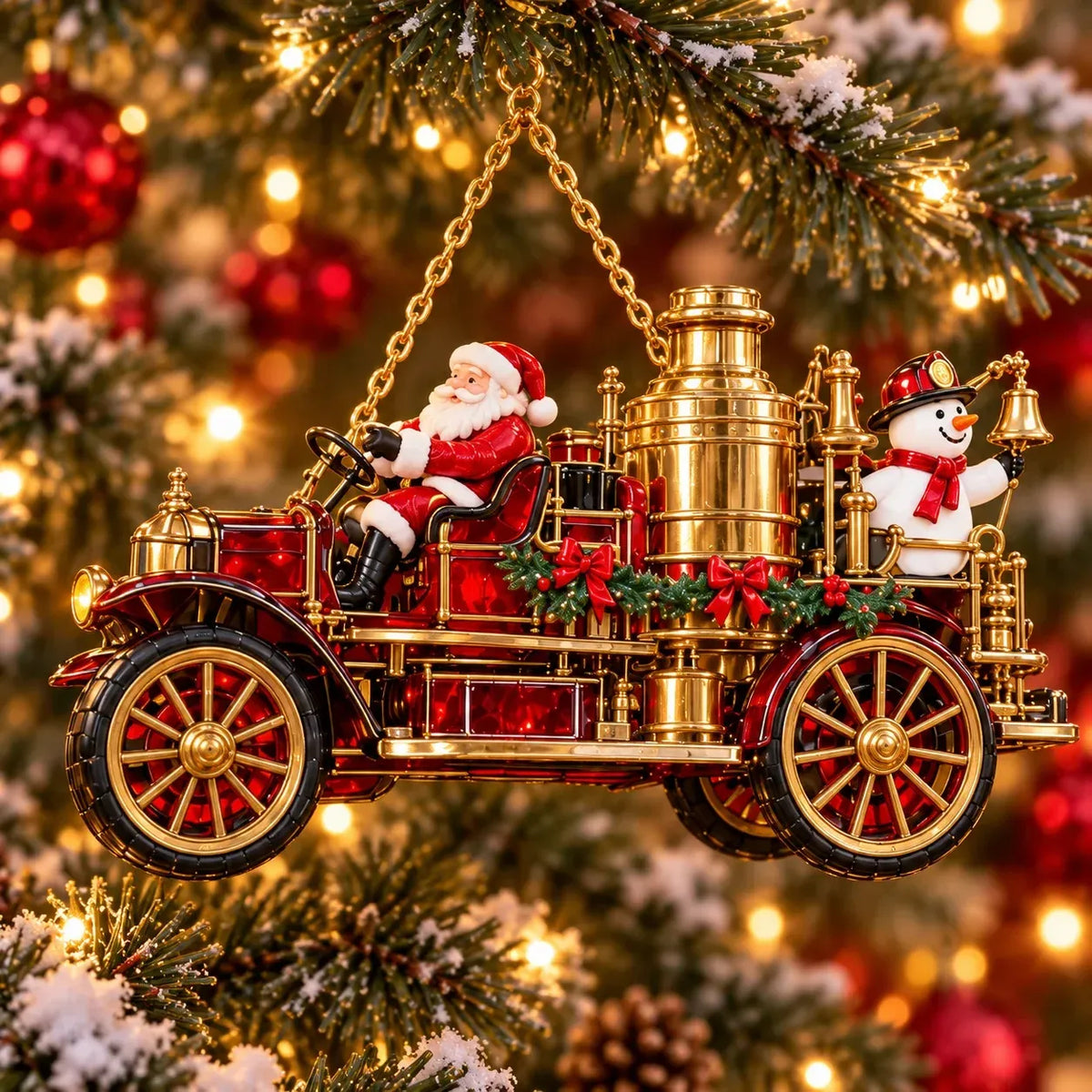 2026 Vintage Fire Truck Christmas Ornaments – Set of 6 | Stained