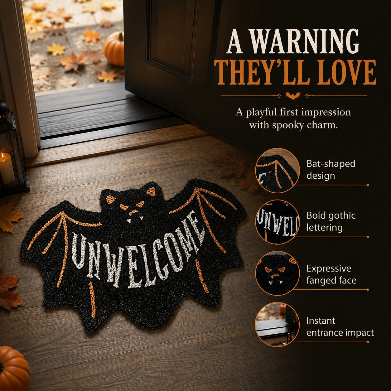 Halloween Unwelcome Bat Thick Polyester Indoor Entryway Mat
