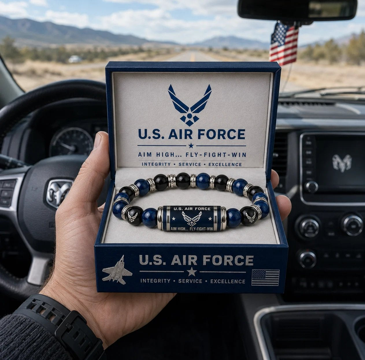 Air Force Aim High Fly-Fight-Win Tribute Beaded Bracelet