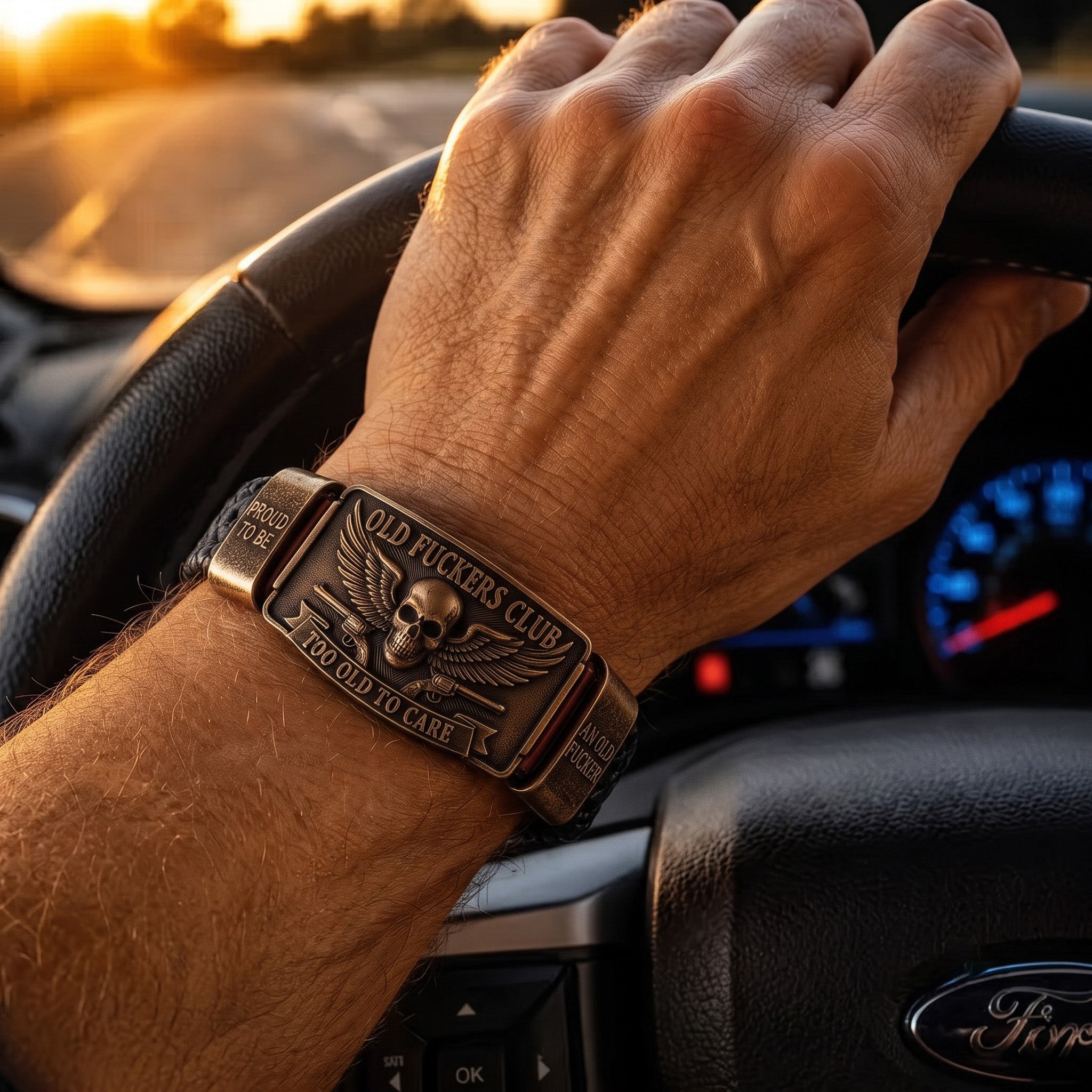 "Old * Club" Vintage Leather & Metal Plaque Bracelet