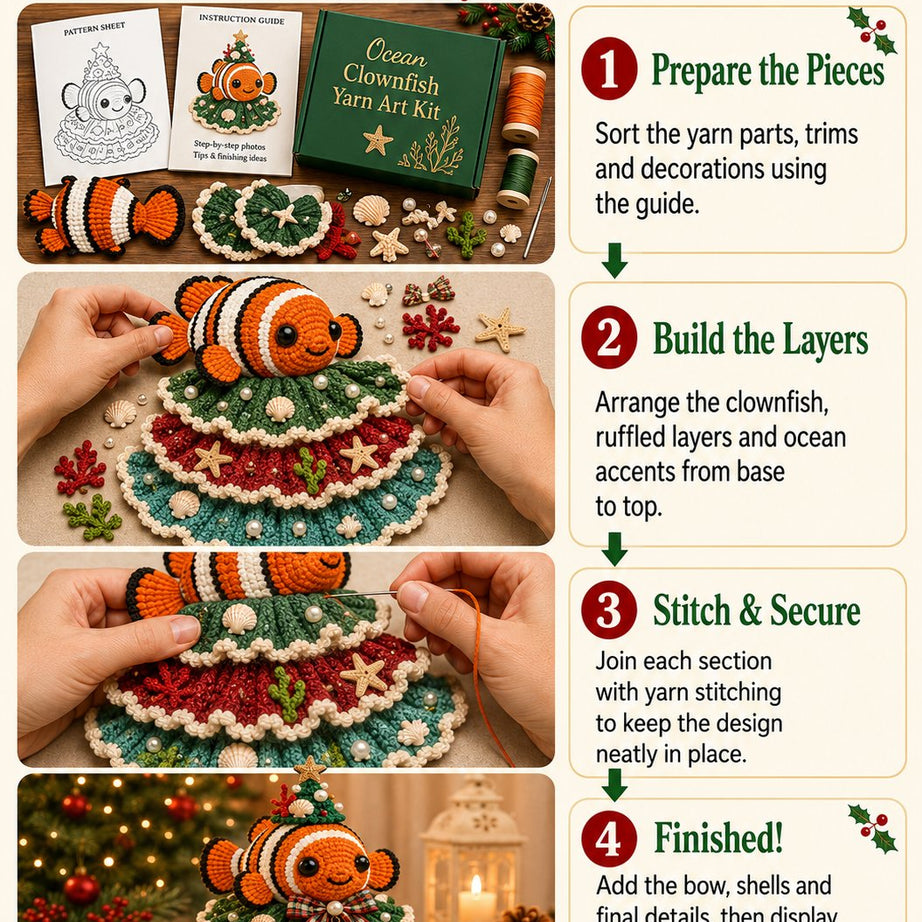 Beginner-Friendly DIY Layered Ocean Christmas Yarn Art Kit Collection