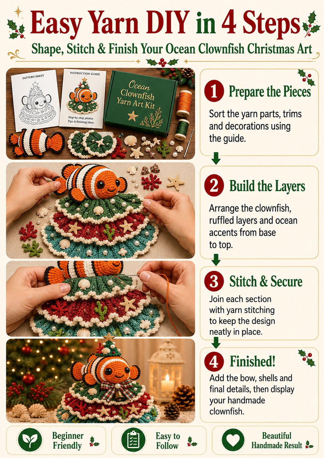 Beginner-Friendly DIY Layered Ocean Christmas Yarn Art Kit Collection