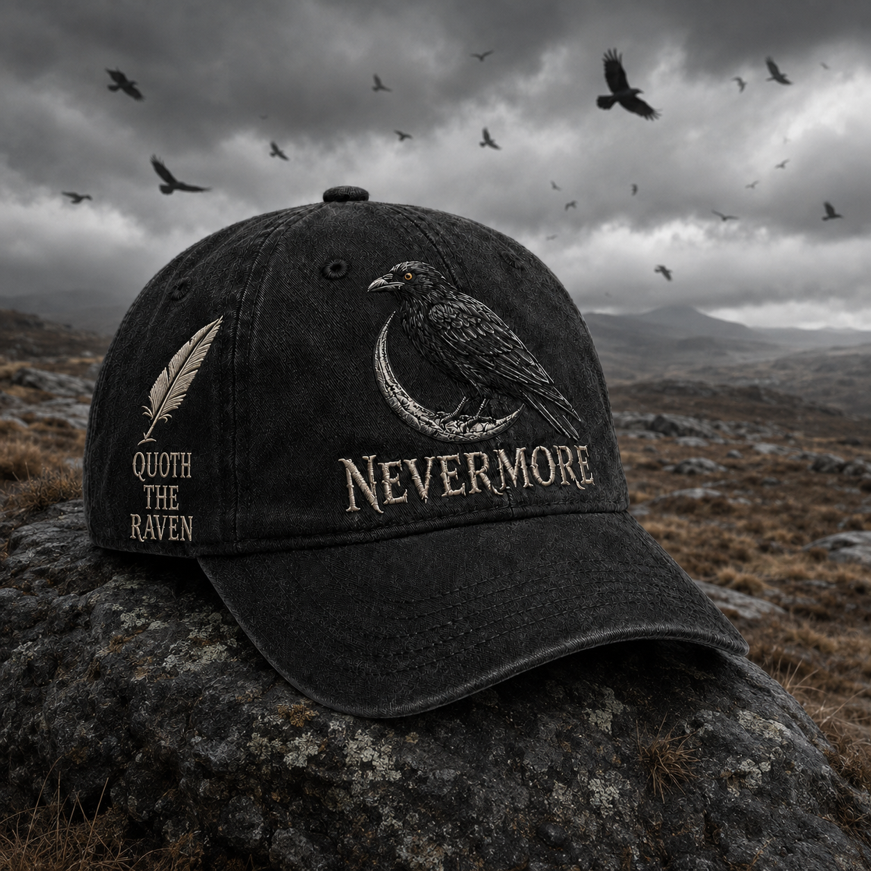 Nevermore Raven Vintage Cap | Gothic Bird Lover Hat