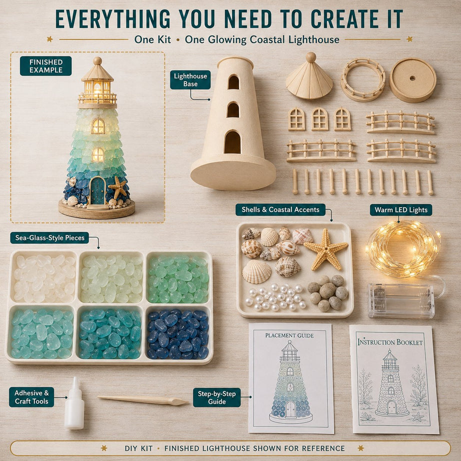 Beginner-Friendly DIY Lighted Sea Glass-Style Lighthouse Kit Collection