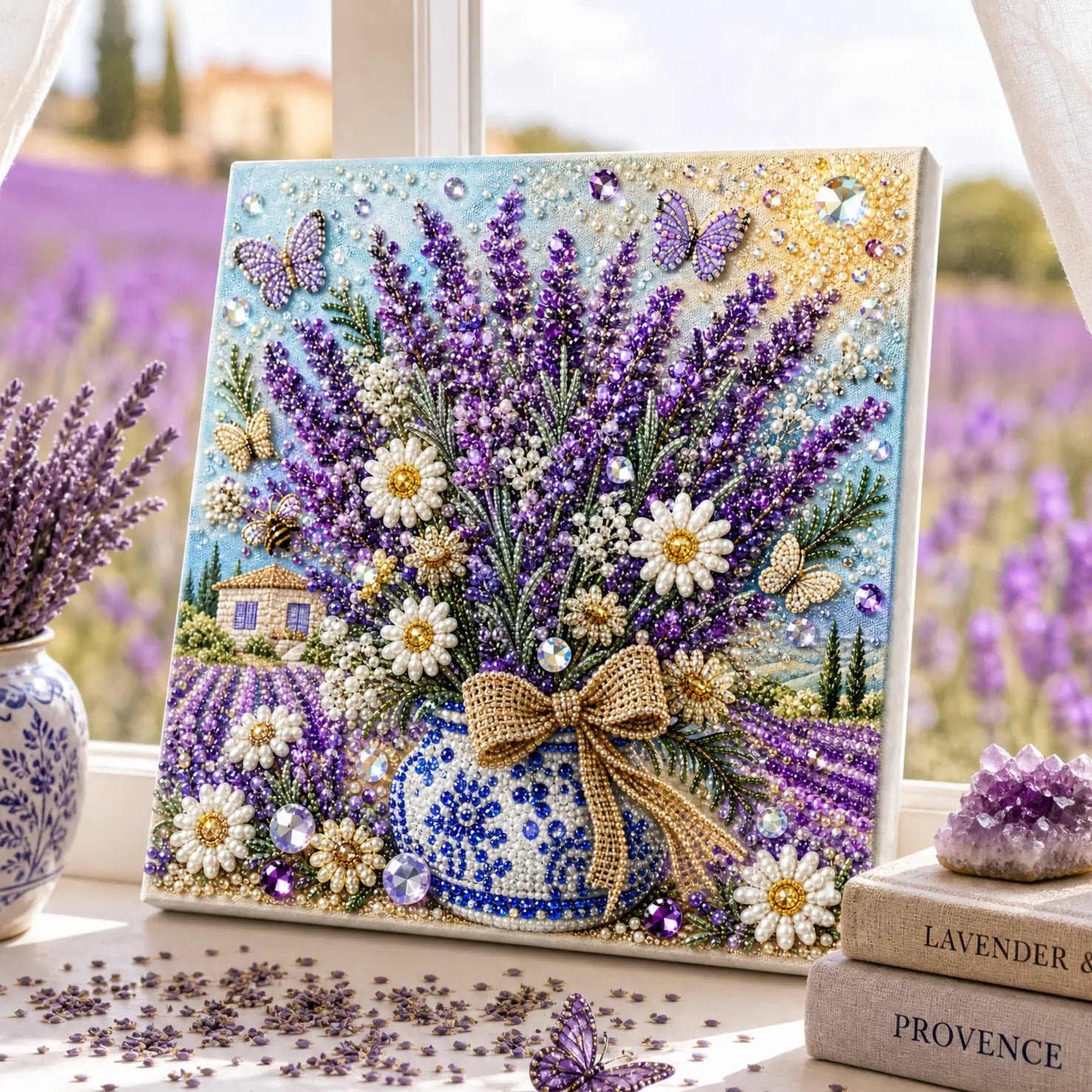 Framed Lavender - Pearls Painting Kit DIY Diamond Painting Pearl Dot Crafts