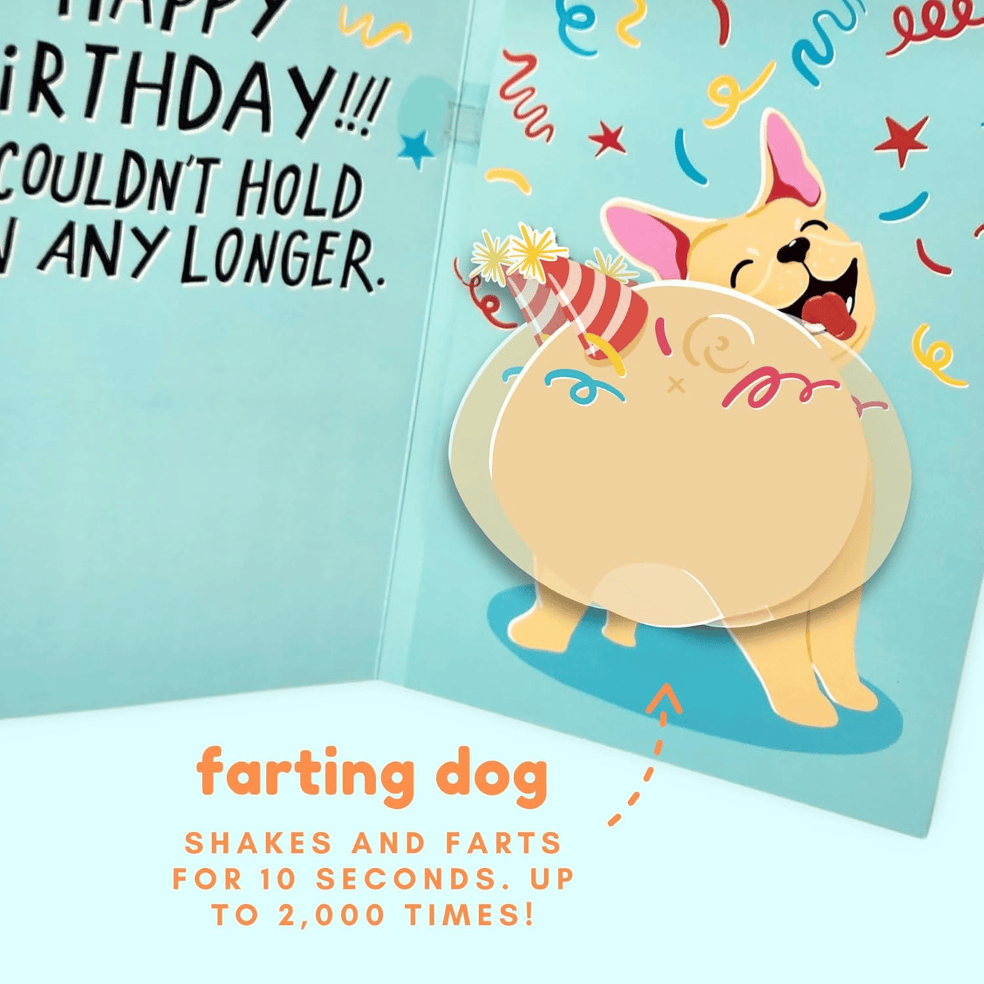 Funny Farting Dog Birthday Card - Shakes and Farts for 10 Seconds,. up to 2000 times