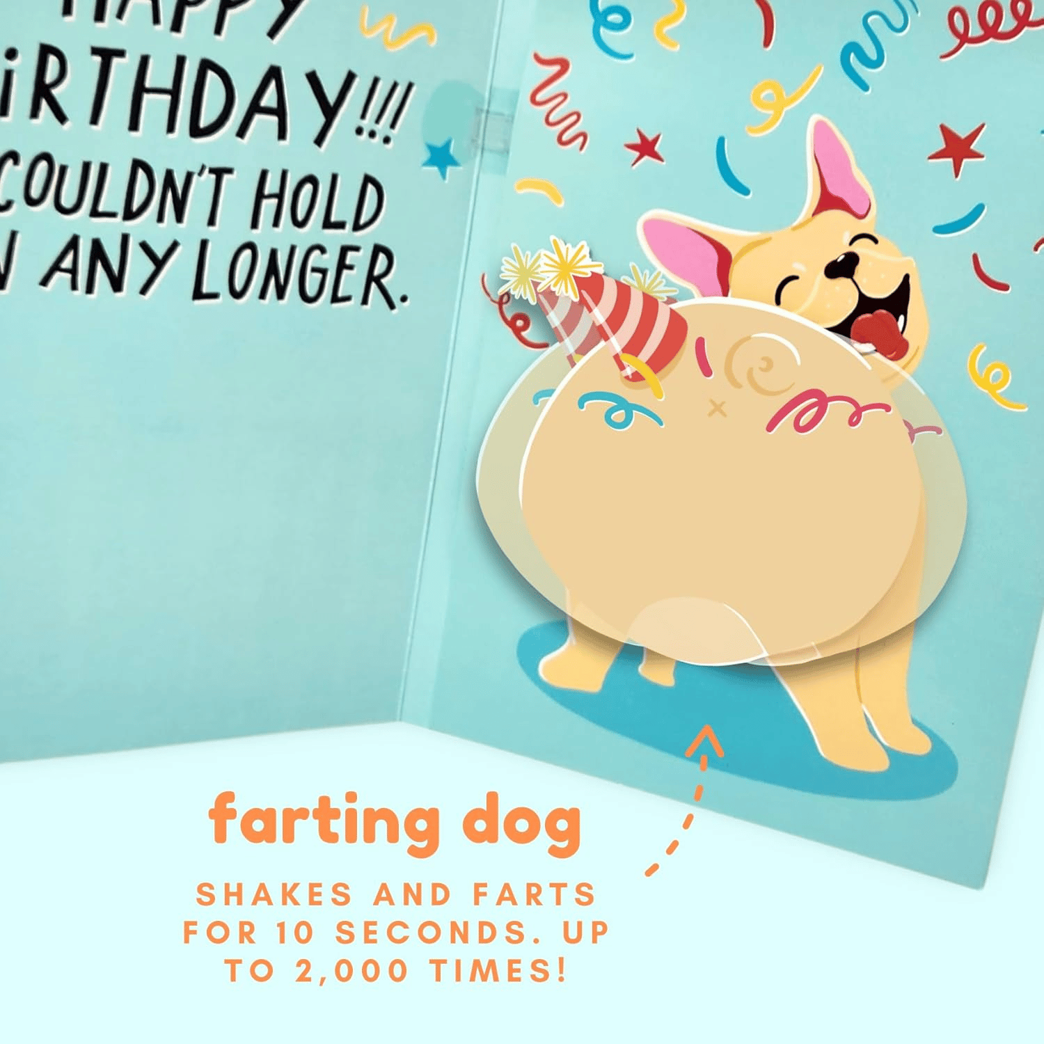 Funny Farting Dog Birthday Card - Shakes and Farts for 10 Seconds,. up to 2000 times