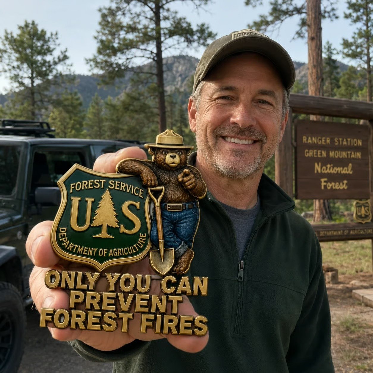 USFS Bear Only You Can Prevent Wildfires Car Emblem Metal Badge