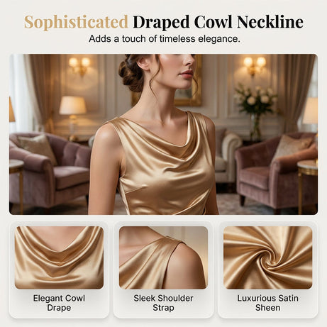 Sleeveless midi dress with cowl neck for women – elegant, chic and relaxed