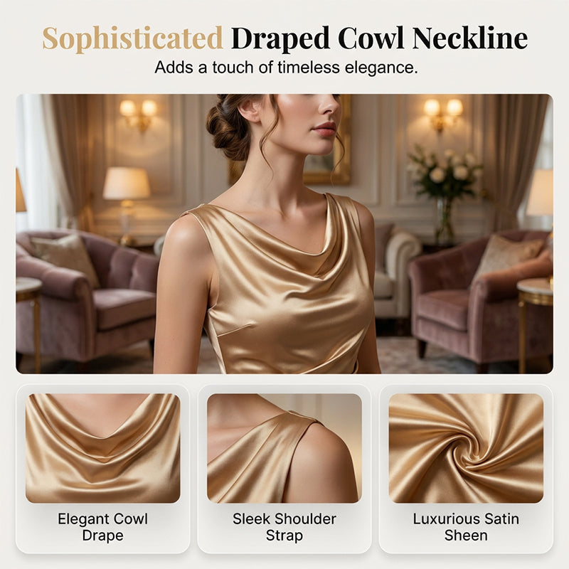 Sleeveless midi dress with cowl neck for women – elegant, chic and relaxed