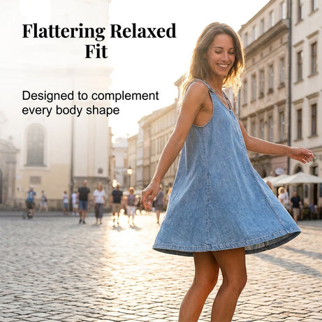 Casual denim dress with suspenders and pockets