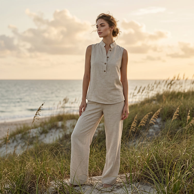 Women's Minimalist Sleeveless Top & Wide Leg Pants Set