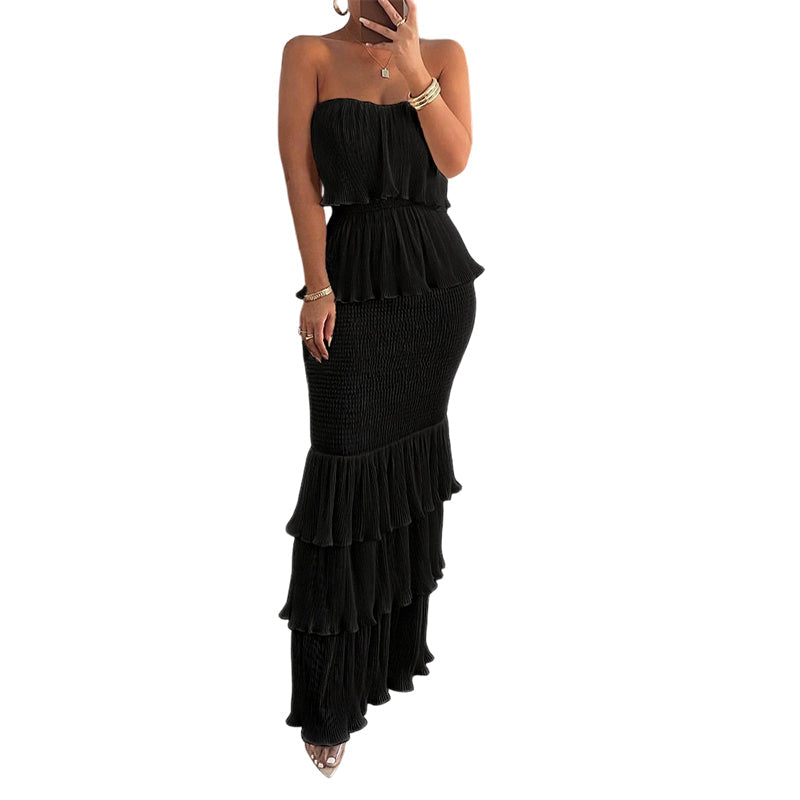 Women's Strapless Smock Dress with Ruffles in Layers