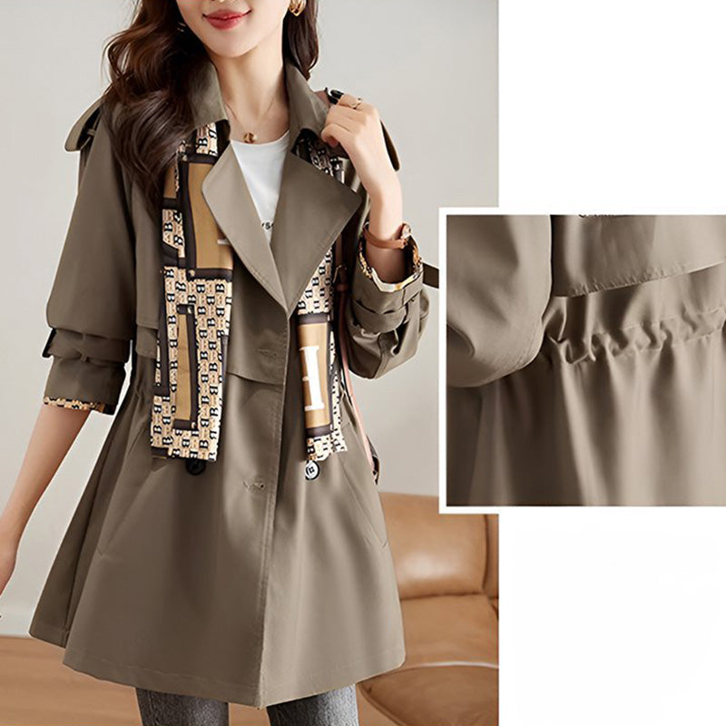 Slimming Mid-Length Trench Coat with Lapels for Women