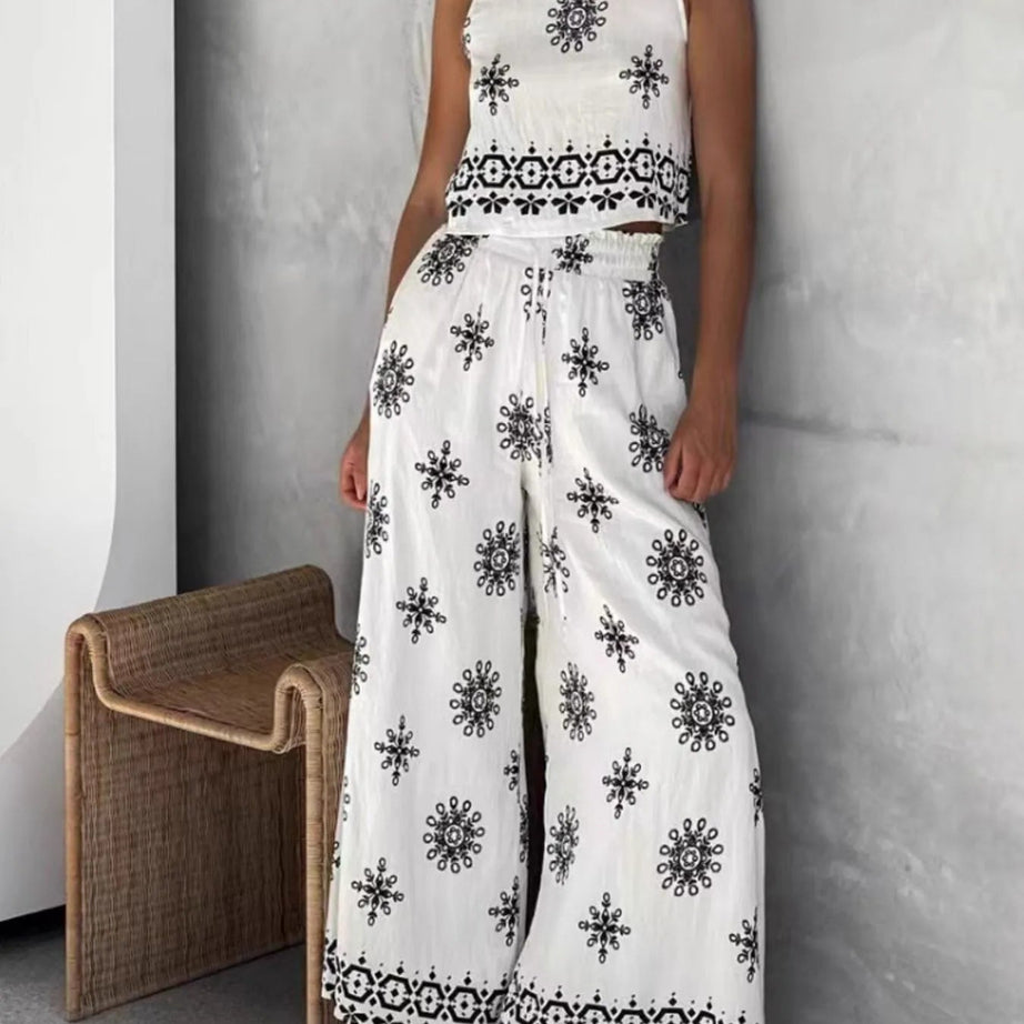 Printed Tank and Wide Leg Pants Set