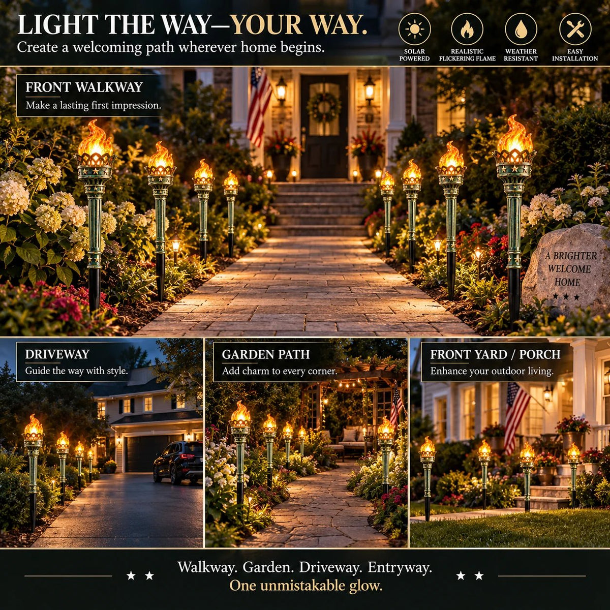 Solar Flickering Torch Pathway Lights