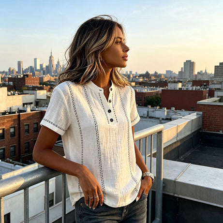 Casual Women's Top with Short Sleeves