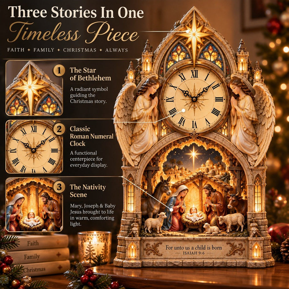 Cathedral-style Bethlehem Nativity clock