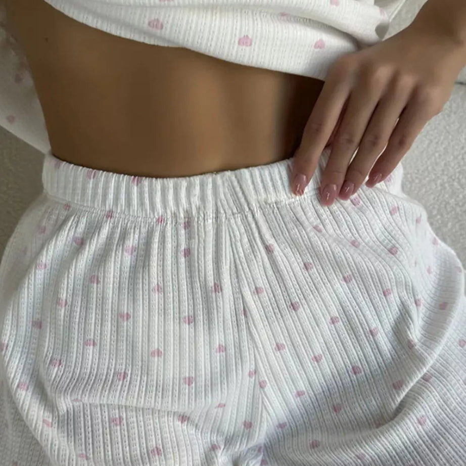 Heart Print Two-Piece Lounge Set with Shorts