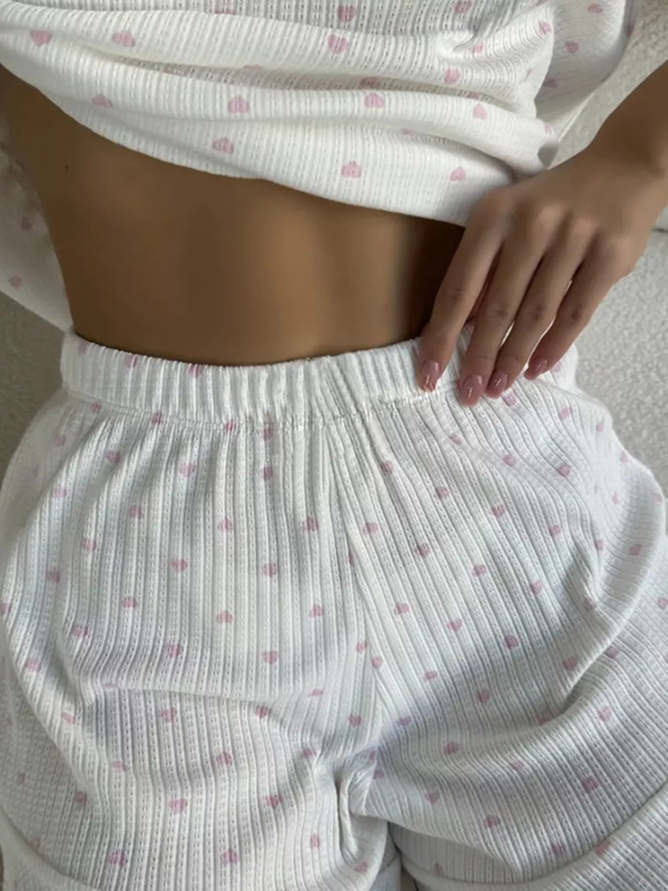 Heart Print Two-Piece Lounge Set with Shorts