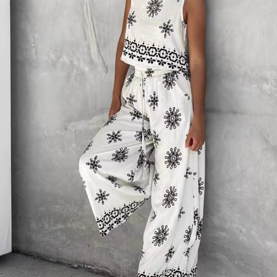 Printed Tank and Wide Leg Pants Set