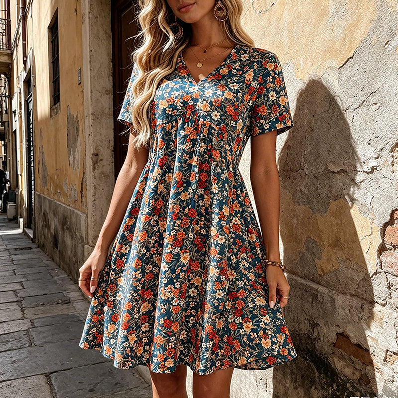 Floral summer dress – V-neck, light & romantic – Perfect for beach walks, picnics or warm summer days – feminine and airy design