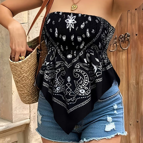 Women's Bandana Tube Top with Asymmetric Hem