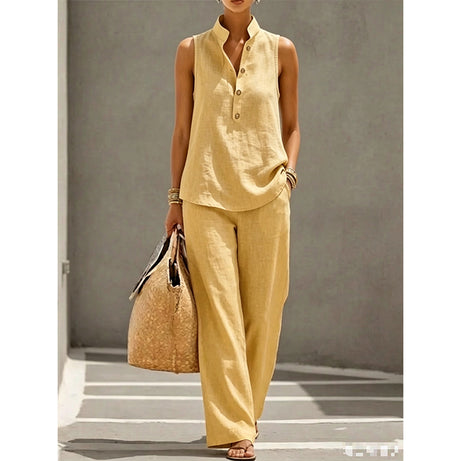 Women's Minimalist Sleeveless Top & Wide Leg Pants Set