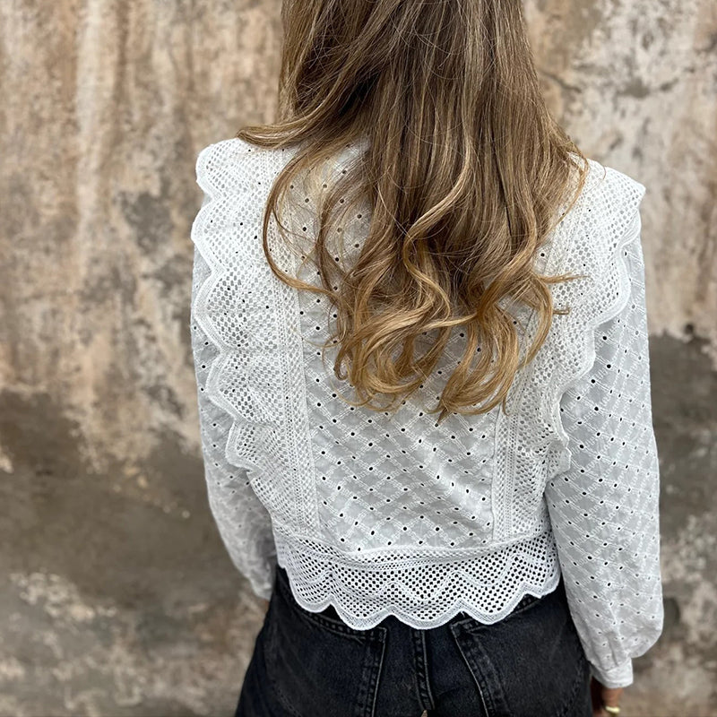 Women's Casual Lace Trim Lapel Top