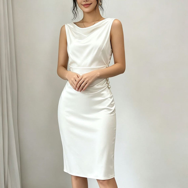 Sleeveless midi dress with cowl neck for women – elegant, chic and relaxed