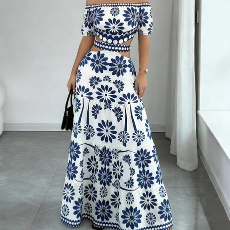 Women's Off-Shoulder Daisy Print Resort Dress with Waistline