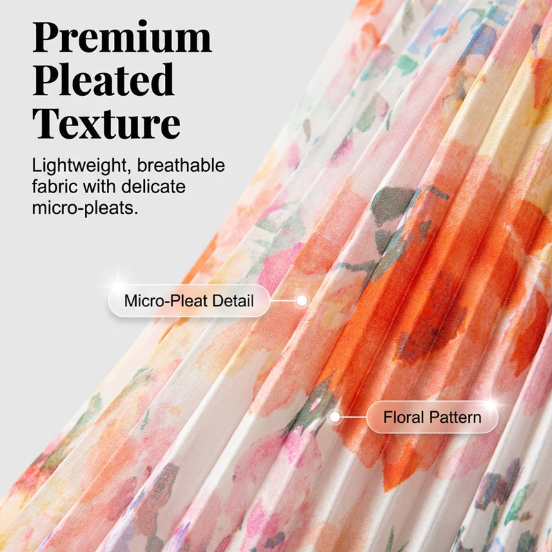 Women’s Sleeveless Floral Print Pleated Dress