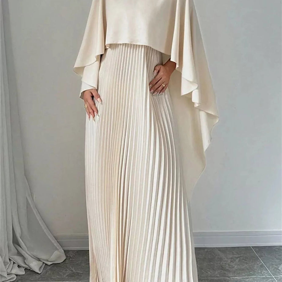 Cape-Style Pleated Maxi Dress