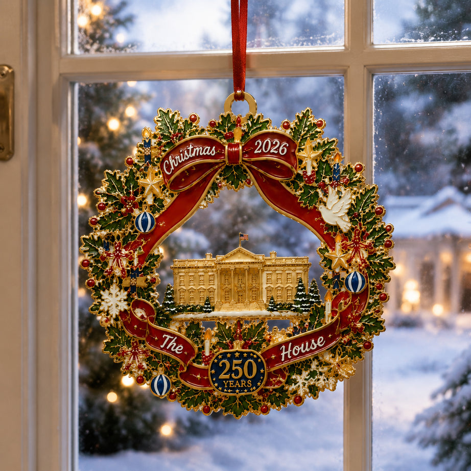 White House Scene Christmas Wreath Commemorative Ornament