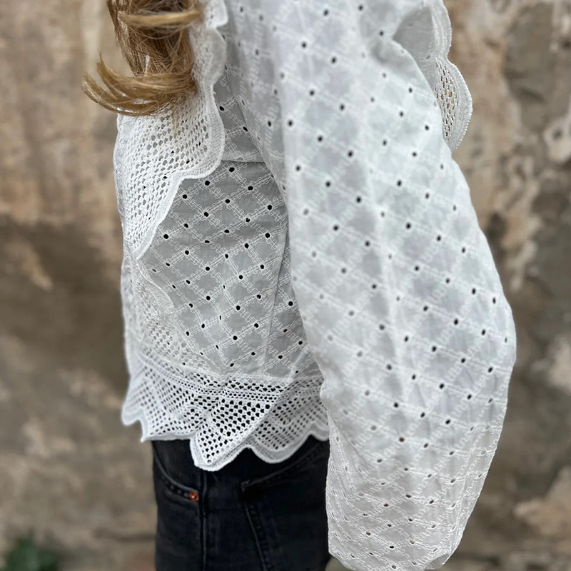 Women's Casual Lace Trim Lapel Top