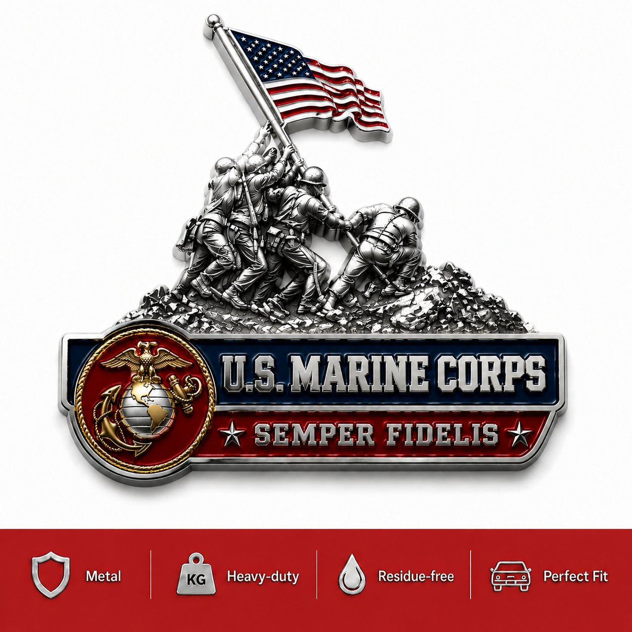 U.S. Marine Corps Semper Fidelis Car Emblem Metal Badge