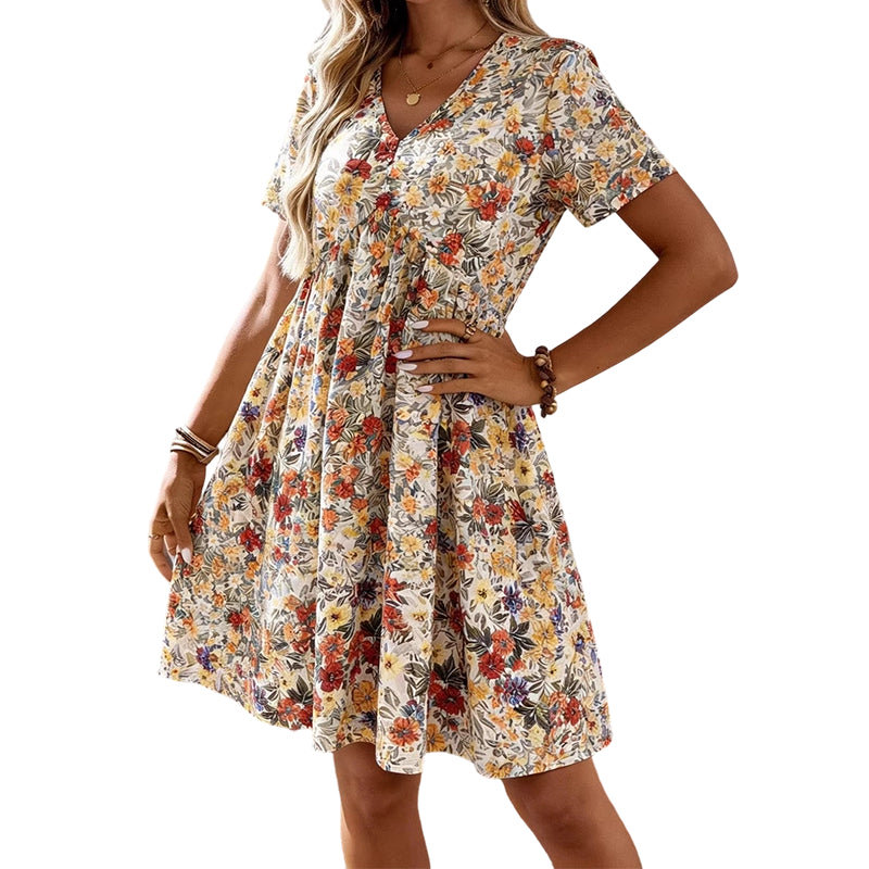 Floral summer dress – V-neck, light & romantic – Perfect for beach walks, picnics or warm summer days – feminine and airy design