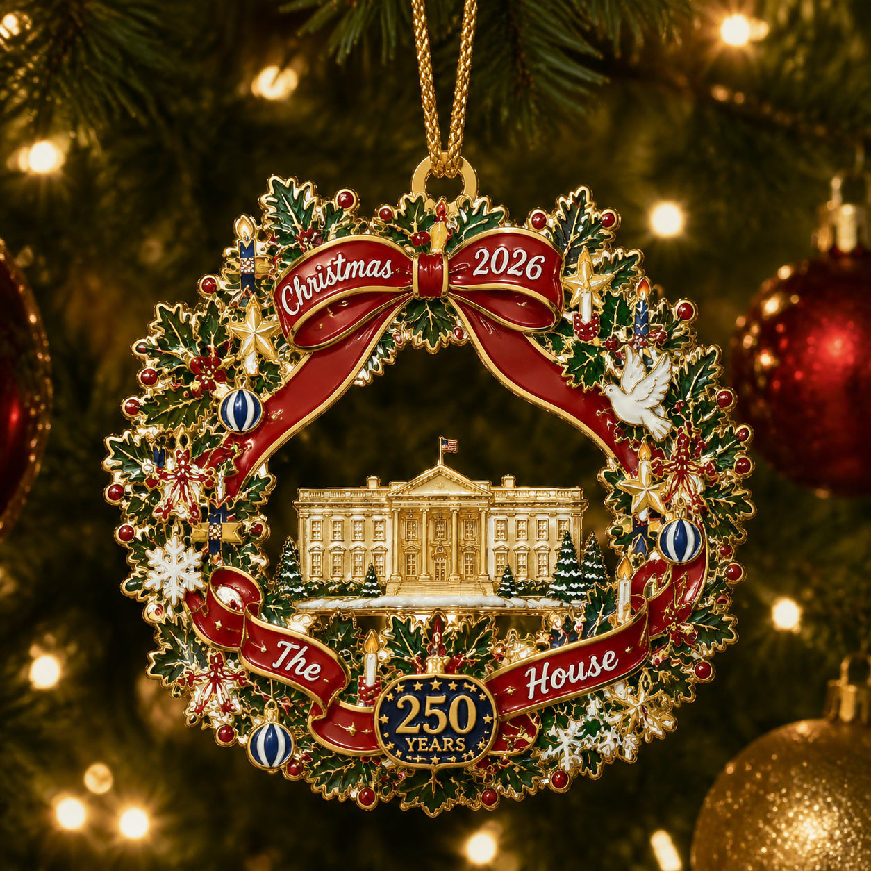 White House Scene Christmas Wreath Commemorative Ornament