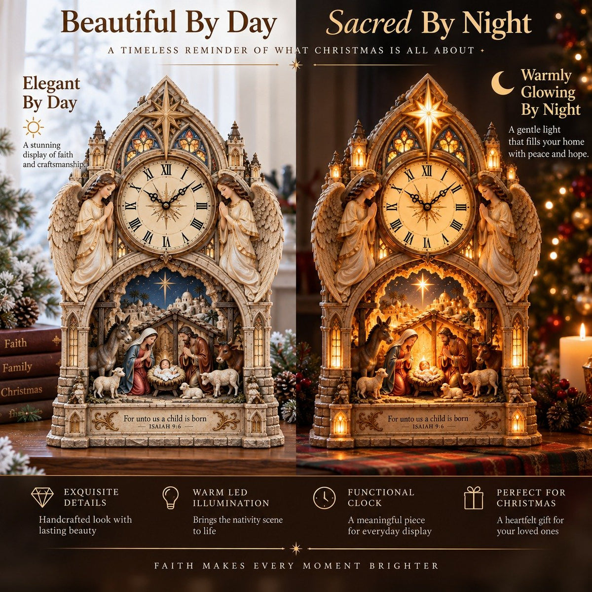 Cathedral-style Bethlehem Nativity clock